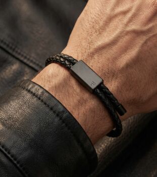 Men's Personalised Engravable Black Adjustable Leather Bracelet Single Clasp – Artisan Jewellery, 6 of 9