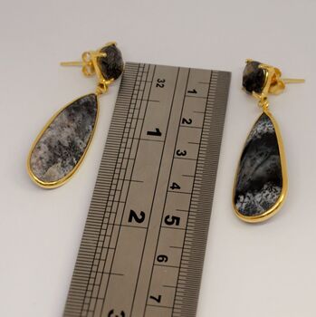 Rutilated Quartz, Dendritic Opal Silver Earrings, 4 of 5