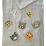 Hand Embroidered 100% Linen Scarf With Cat Face Design, thumbnail 4 of 6