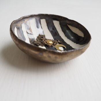 Handmade Ceramic Zebra Stripes Gold Ring Dish, 3 of 8