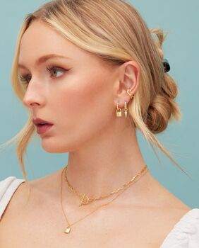 Sterling Silver Padlock Hoop Earrings, 5 of 11