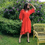 Anna Coral Red Linen Blend Wrap Dress, thumbnail 3 of 7