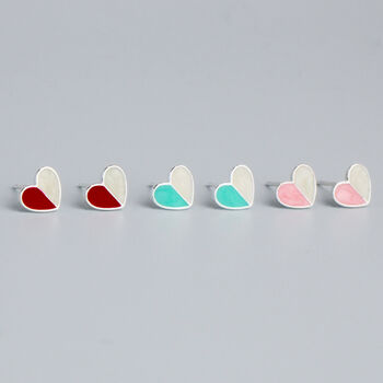 Sterling Silver Colourful Heart Stud Earrings, 4 of 6