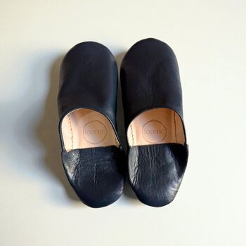 Handmade Moroccan Blue Leather Babouche Slippers, 3 of 5