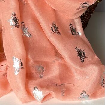 Silver Metallic Bees Scarf In Pink, 3 of 3