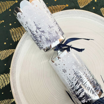 Luxury Silver And Blue Christmas Tree Scene Crackers X Six, 5 of 6