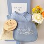 Luxury Hello World Rainbow Baby Boy Organic Outfit Gift Set, thumbnail 1 of 7