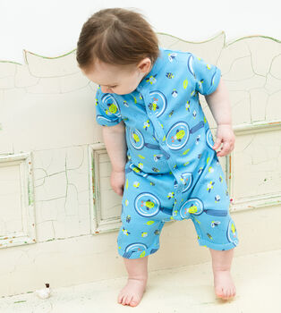 Baby + Toddler Shortie Romper | Blue Unisex Bug Print, 5 of 6