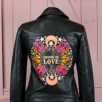 Black Custom Bride Leather Jacket 'Drunk In Love', 4 of 7