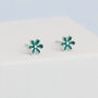 Sterling Silver Dainty Blue Flower Stud Earrings, thumbnail 1 of 5