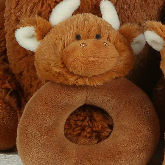 Image of Highland Coo Rattle Presented In Gift Packaging