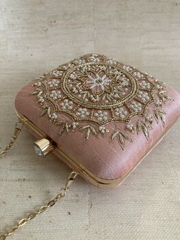 Pink Raw Silk Mandala Design Square Clutch Bag, 6 of 7