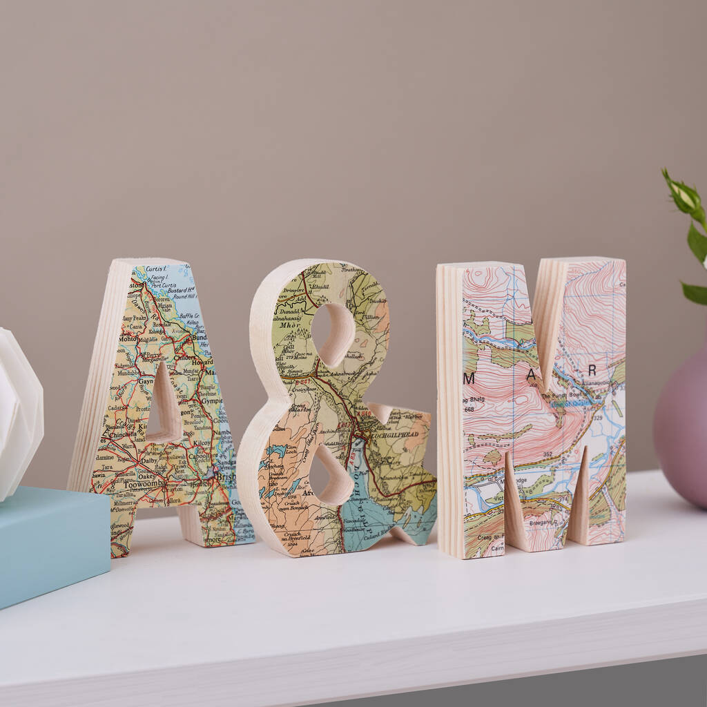 Set Of Wooden Map Letters Wedding Anniversary Gift, 1 of 12