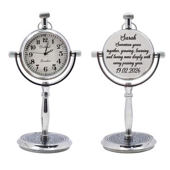 Personalised 17th Anniversary Silver Colour Desk Clock, 3 of 12