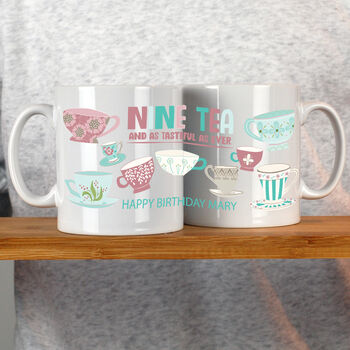 Personalised Nine Tea Tea Mug 90th Birthday Gift, 4 of 5