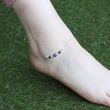 Pure Silver Bead Evil Eye Nazar Payal Anklet, 2 of 6