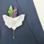Button Hole Pin For Grooms Wedding Suit, Lace Butterfly, thumbnail 1 of 11