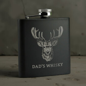 Personalised Stag Black Hip Flask, 3 of 5