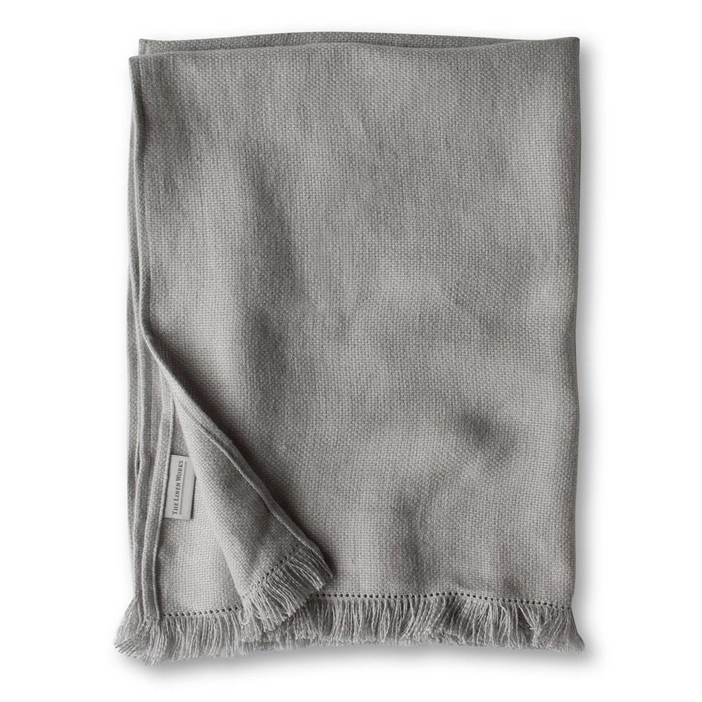 pale grey fringe linen hand towel by the linen works