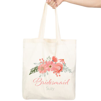 Bridal Party Personalised Tote Bags Peach And Sage, 4 of 5