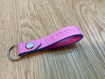 Personalised Handmade Leather Keyring, Pink And Blue, 3 of 10