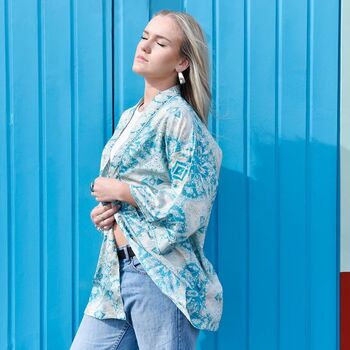 Turquoise And Gold Paisley Viscose Summer Jacket, 3 of 4