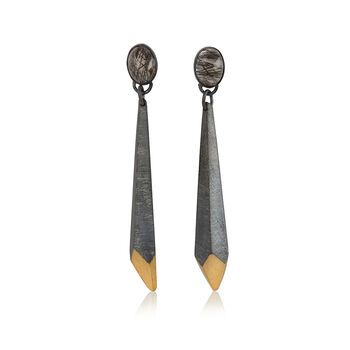 Drop Shard Earrings, Oxidised Silver + 24ct Gold Detail, 2 of 3