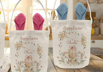 Personalised Linen Easter Bunny Basket, Egg Hunt Bag, 2 of 2