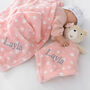 Personalised Pink Bear Hearts Comforter And Blanket Set, thumbnail 3 of 8