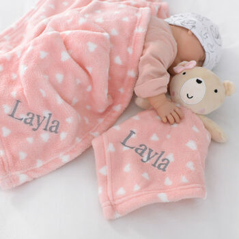 Personalised Pink Bear Hearts Comforter And Blanket Set, 3 of 8