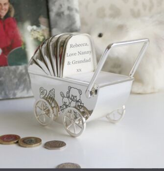 Personalised Silver Plated Pram Money Box, 4 of 4