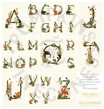 Personalised Jungle Animal Initial Letter Giclee Print, 9 of 11