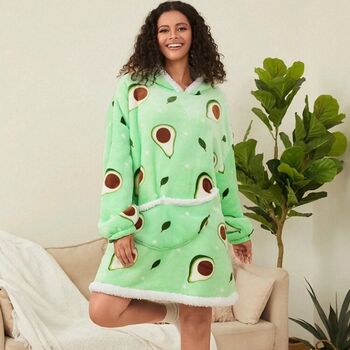 Giant Thick Fluffy Mummy And Me Avocado Hoodie Blankets, 4 of 7