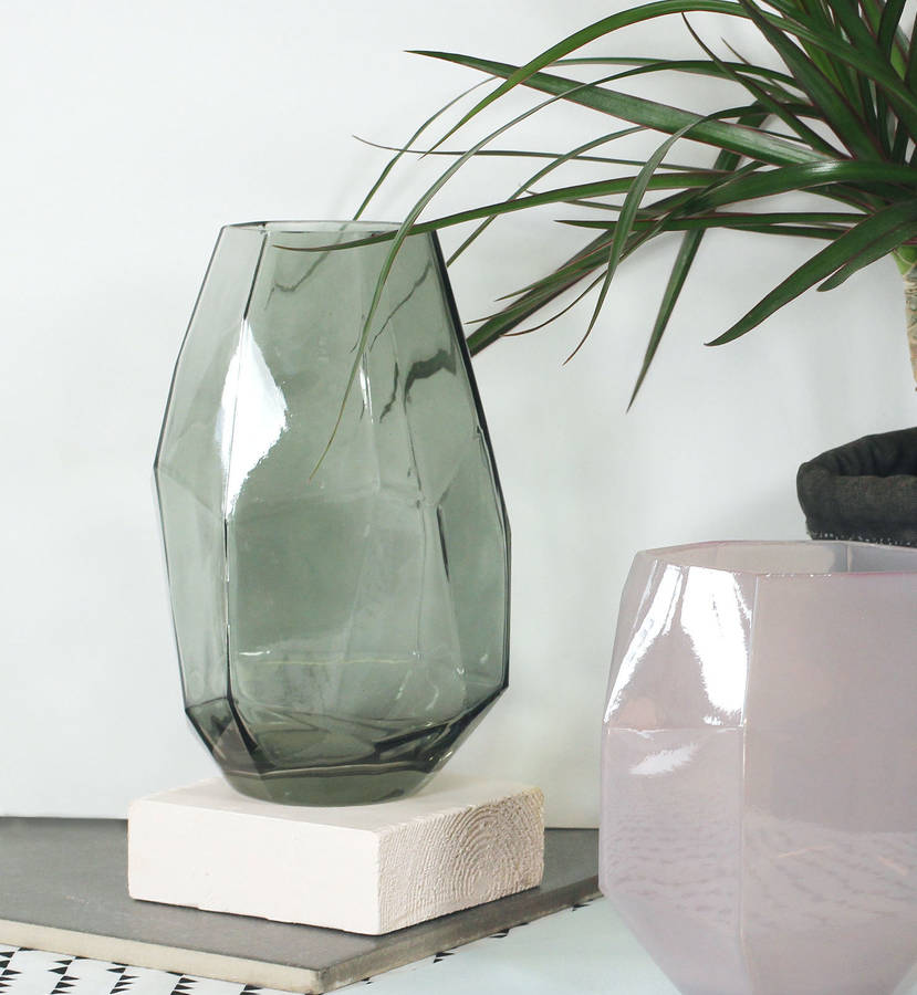 grey geometric glass vase by posh totty designs interiors