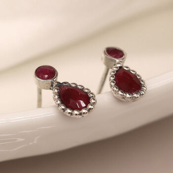 Sterling Silver Teardrop Ruby Stud Earrings, 5 of 10