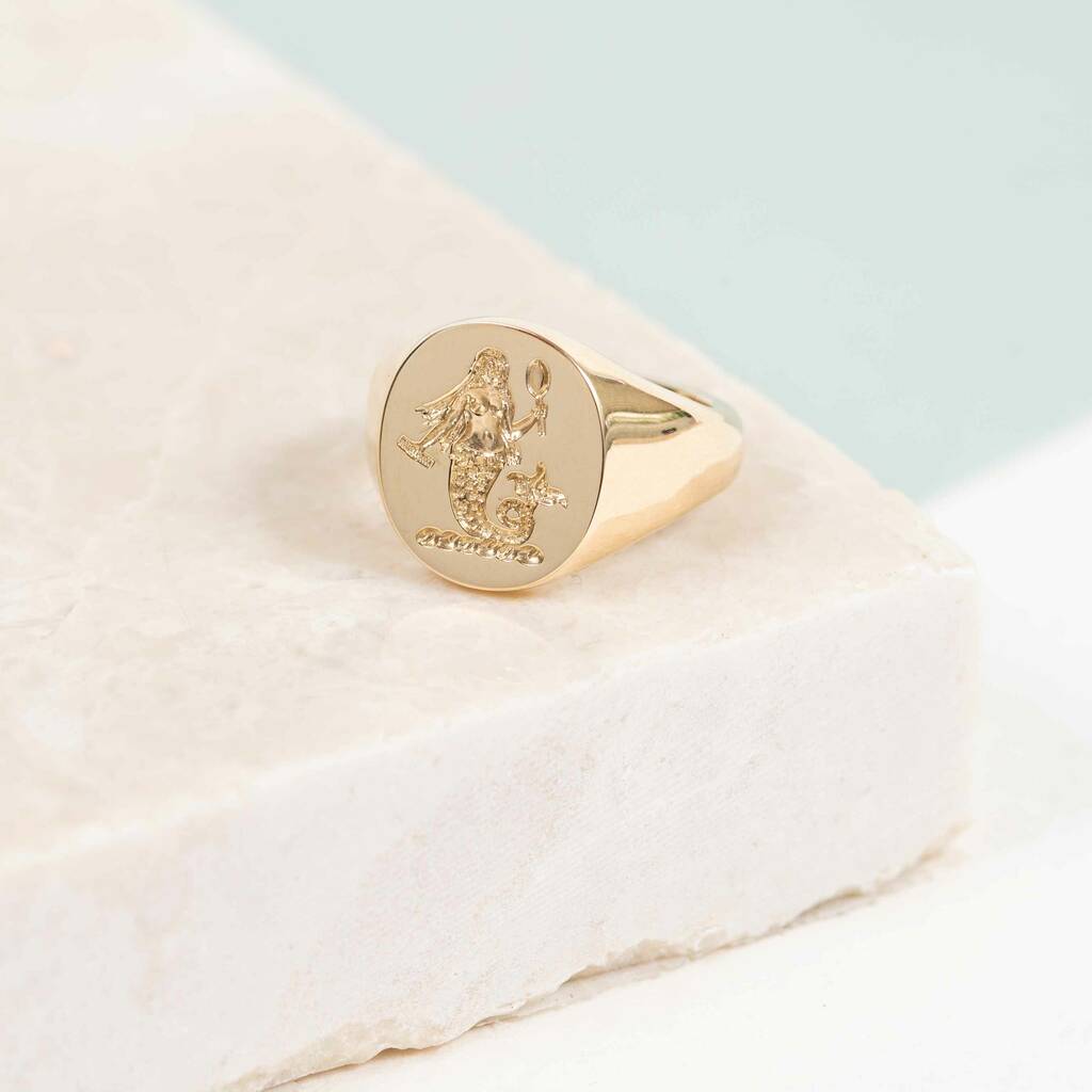 Sydney Engraved Solid Gold Oval Signet Ring, 1 of 3