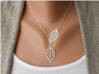 Twin Filigree Leaf Y Shape Lariat Adjustable Necklace, 4 of 6