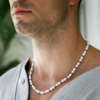 Shell Pearl Necklace Steel Bead Chain For Men, 6 of 11