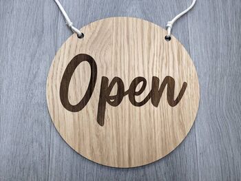 Open Closed Two Side Shop Sign Door Oak Wood Acrylic, 9 of 10