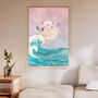 Custom Colour Sun Wave Ocean Landscape Wall Art Print, thumbnail 6 of 8