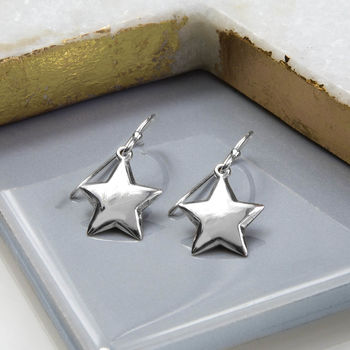 Sterling Silver Dangly Star Drop Earrings, 3 of 4