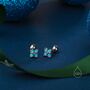 Tiny Opal Hydrangea Flower Stud Earrings, thumbnail 5 of 12