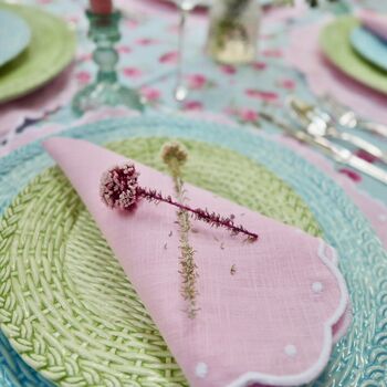 Pair Of Scalloped Embroidered Pink Linen Napkins, 7 of 10