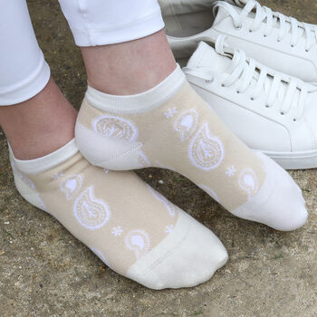 Peace Beige And Paisley Beige Women's Trainer Socks, 3 of 7