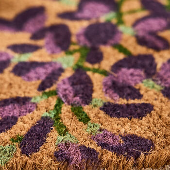 Purple Flowers Natural Coir Doormat, 4 of 4