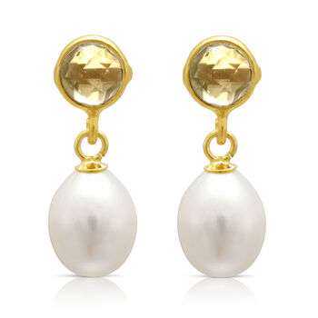 Clara Lemon Topaz And Freshwater Pearl Drop Earrings, 2 of 3