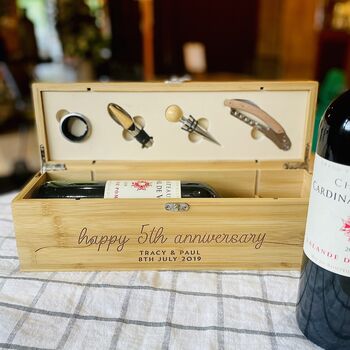 5th Anniversary Wooden Wine Bottle Gift Set, 2 of 3