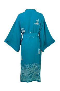 Origami And Hokusai Wave Embroidered Deep Teal Long Kimono, 10 of 12