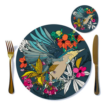 Large Round Placemat Heatproof British Birds Nuthatch, 5 of 8