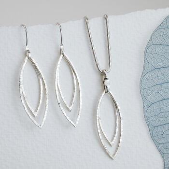 Hammered Sterling Silver Leaf Outline Drop Earrings, 5 of 7